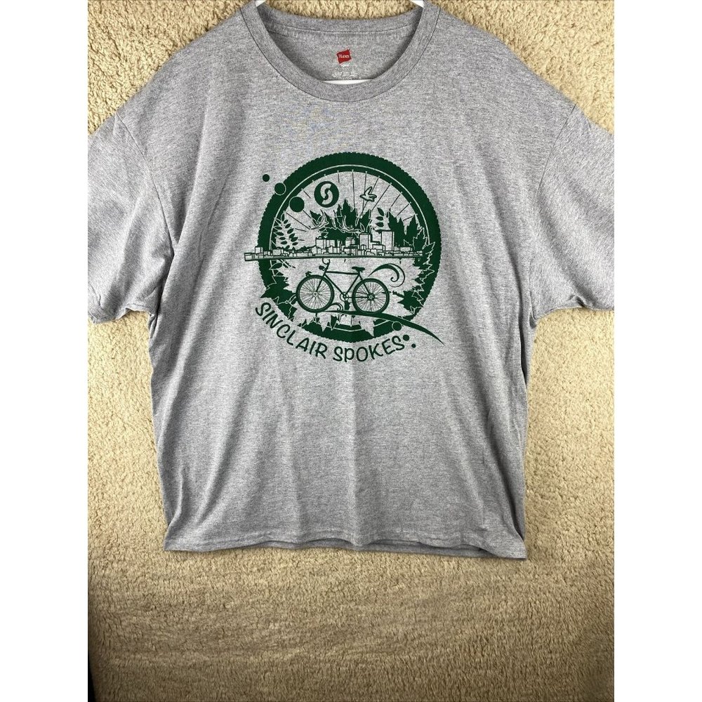 Sinclair Spokes Mens Sz XL Short Sleeve Graphic T-Shirt Gray With Green Tagless